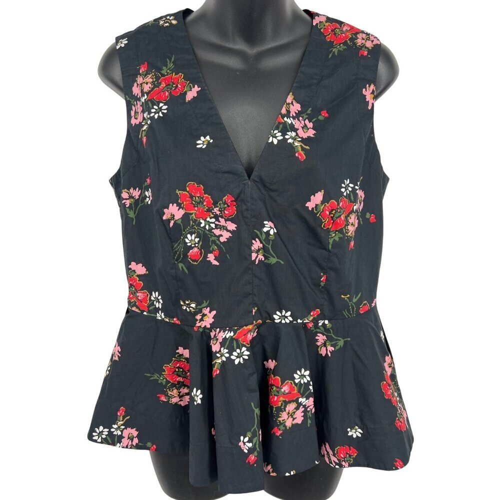Rebecca Taylor Mrgurite Top Blouse 6 Black Red Floral Peplum Sleeveless NWT New